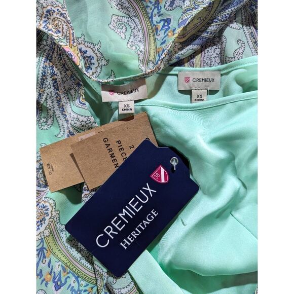 Cremieux Women's 2 Piece Green Cami And Paisley Drape Sheer Top Blouse Sz XS NWT - Picture 2 of 5